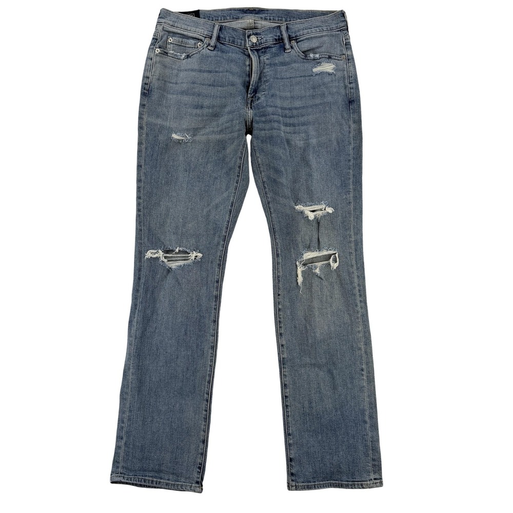 Abercrombie & Fitch Kennan Straight Jeans Mens 31x32 Blue Distressed Denim Pants